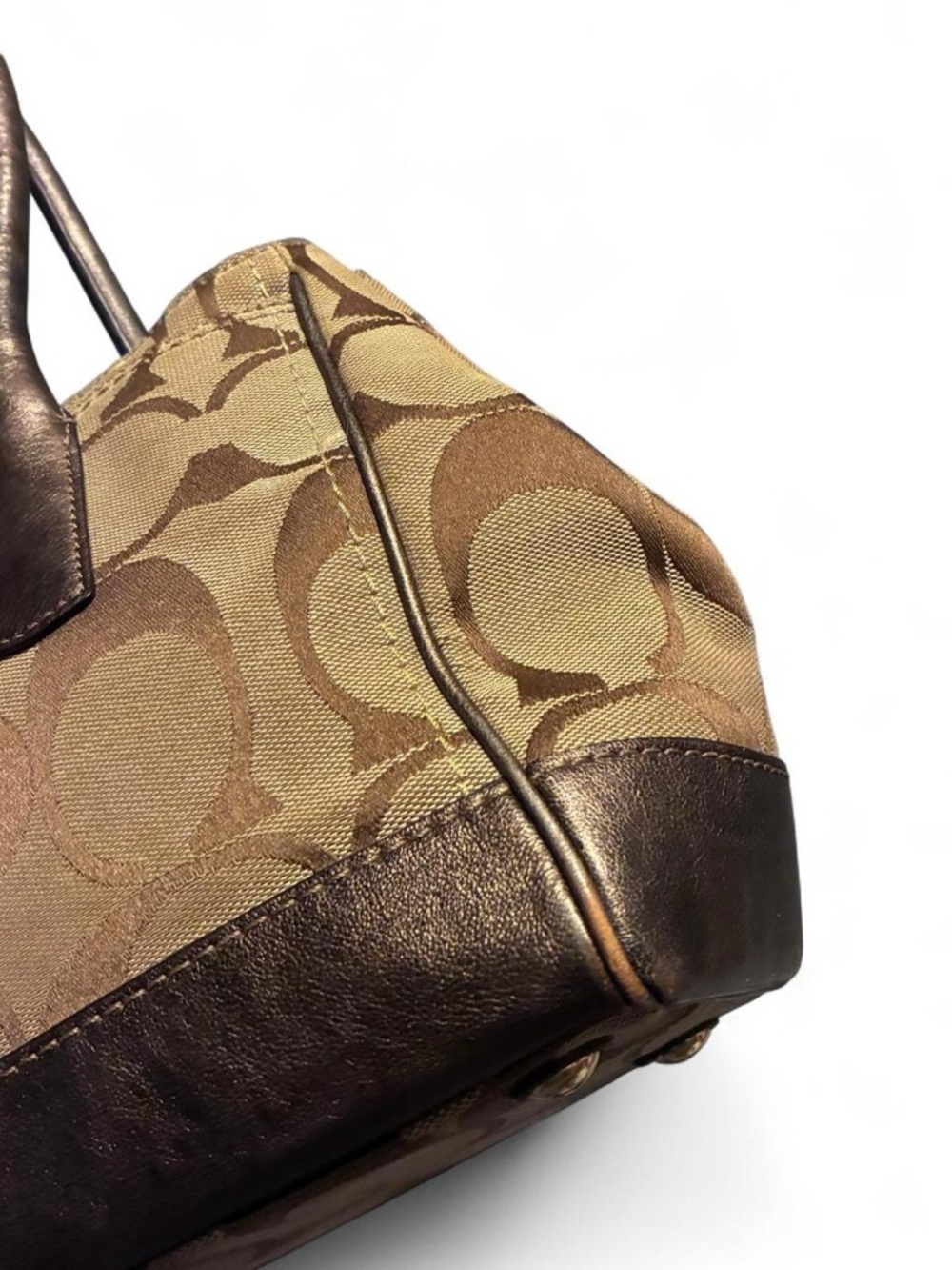 Coach Brown Signature Jacquard Canvas Tote with Metallic Brown Trim & turn lock - Picture 7 of 11